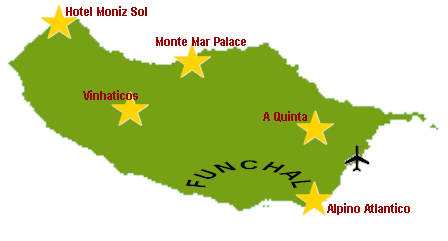 Karte von Madeira mit Angabe der Hotel